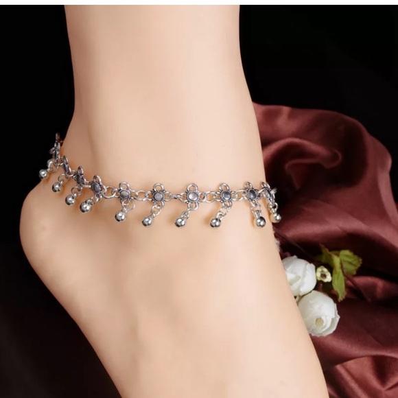 Women Anklet Silver Chain Ankle Bracelet Barefoot - Picture 4 of 4
